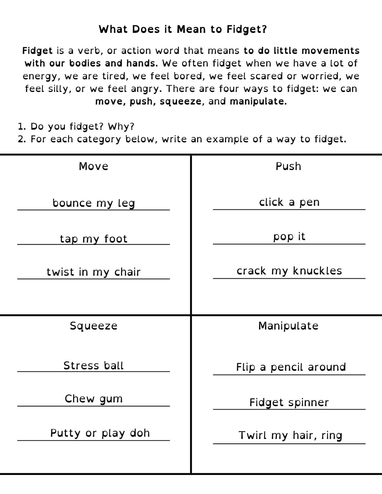 Fidget Lesson