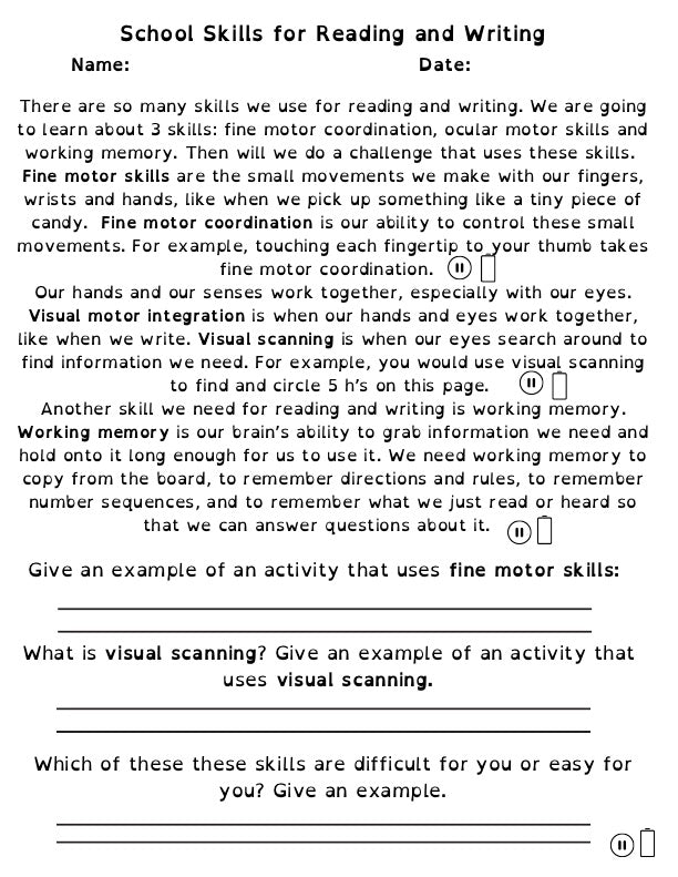 Reading and Writing Skills Dot Activity Resource