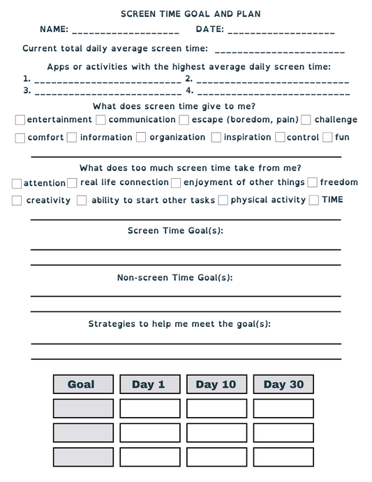 Screen Time and Daily Balance Planning Bundle