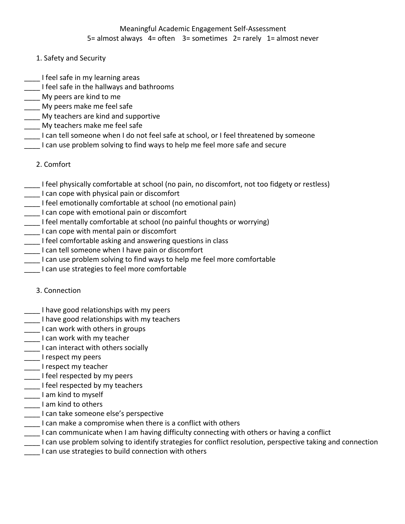 Meaningful Occupational Engagement Checklist and Self-Assessment