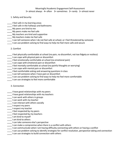 Meaningful Occupational Engagement Checklist and Self-Assessment