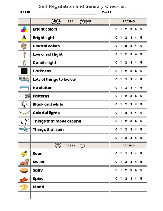 Sensory and Self Regulation Checklist