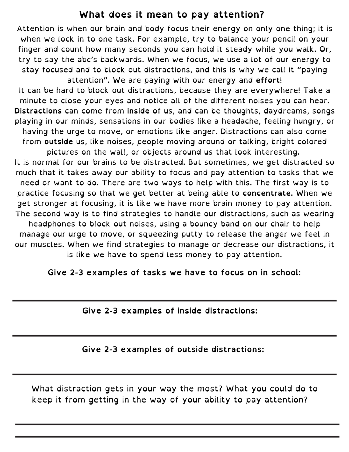 Focus, Being Present and Fidgeting Lesson