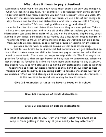 Focus, Being Present and Fidgeting Lesson