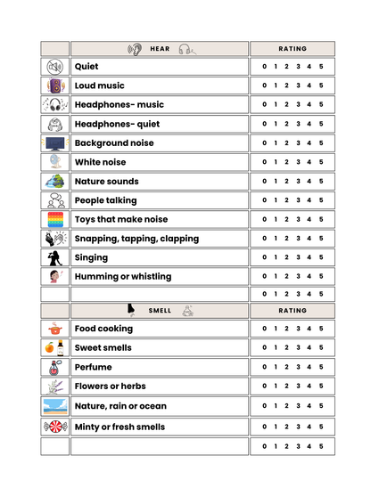 Sensory and Self Regulation Checklist