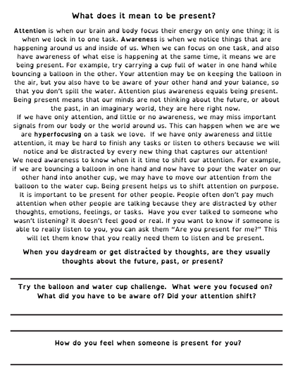 Focus, Being Present and Fidgeting Lesson