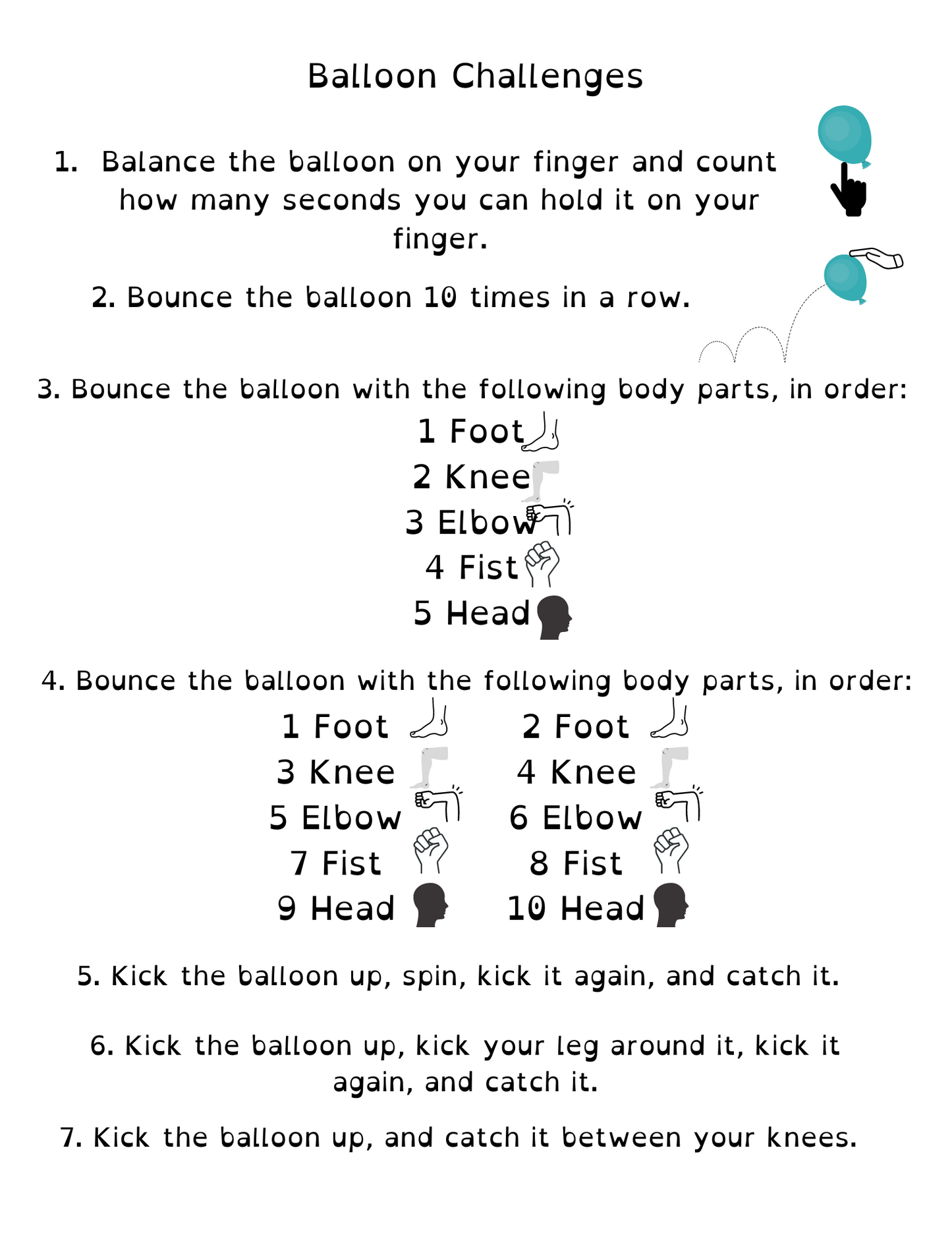 Proprioception Lesson & Balloon Challenges