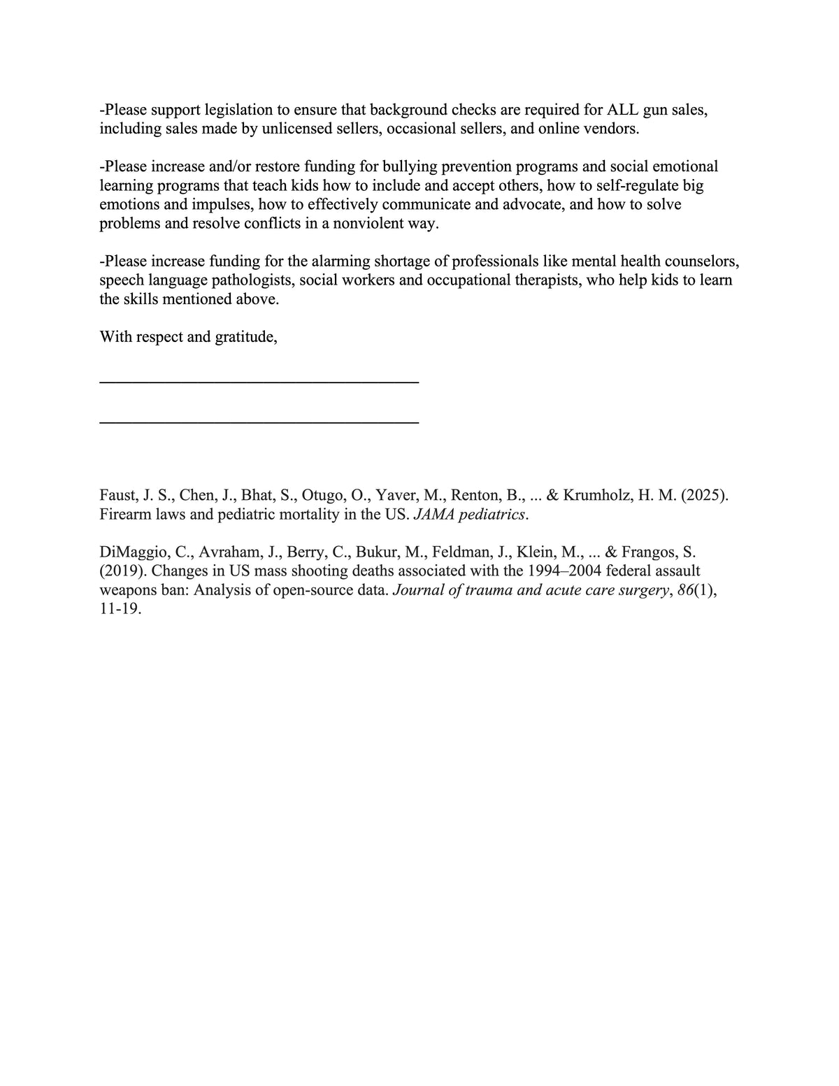 Template letter to advocate for nonviolence in schools