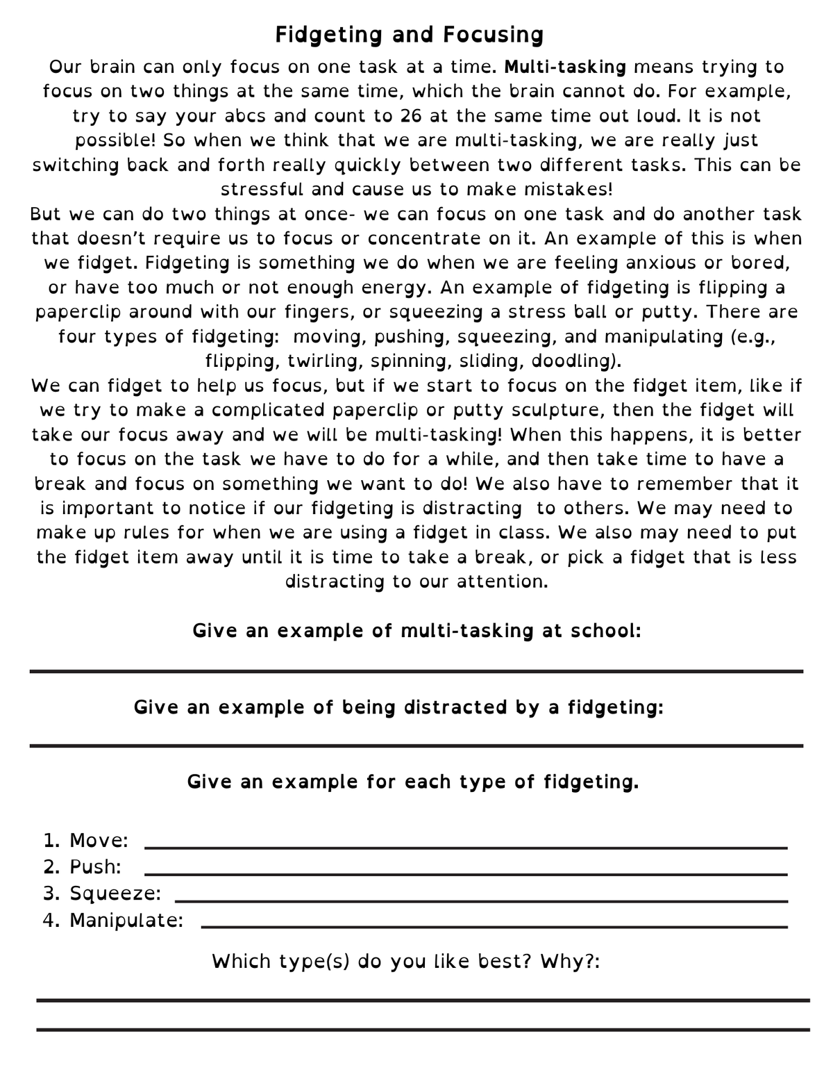 Fidgeting Example Focus, Being Present and Fidgeting Lesson – Little Lotus Therapy