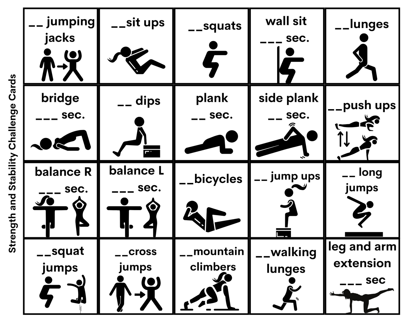 Movement Break, Physical and Mental Challenge Cards