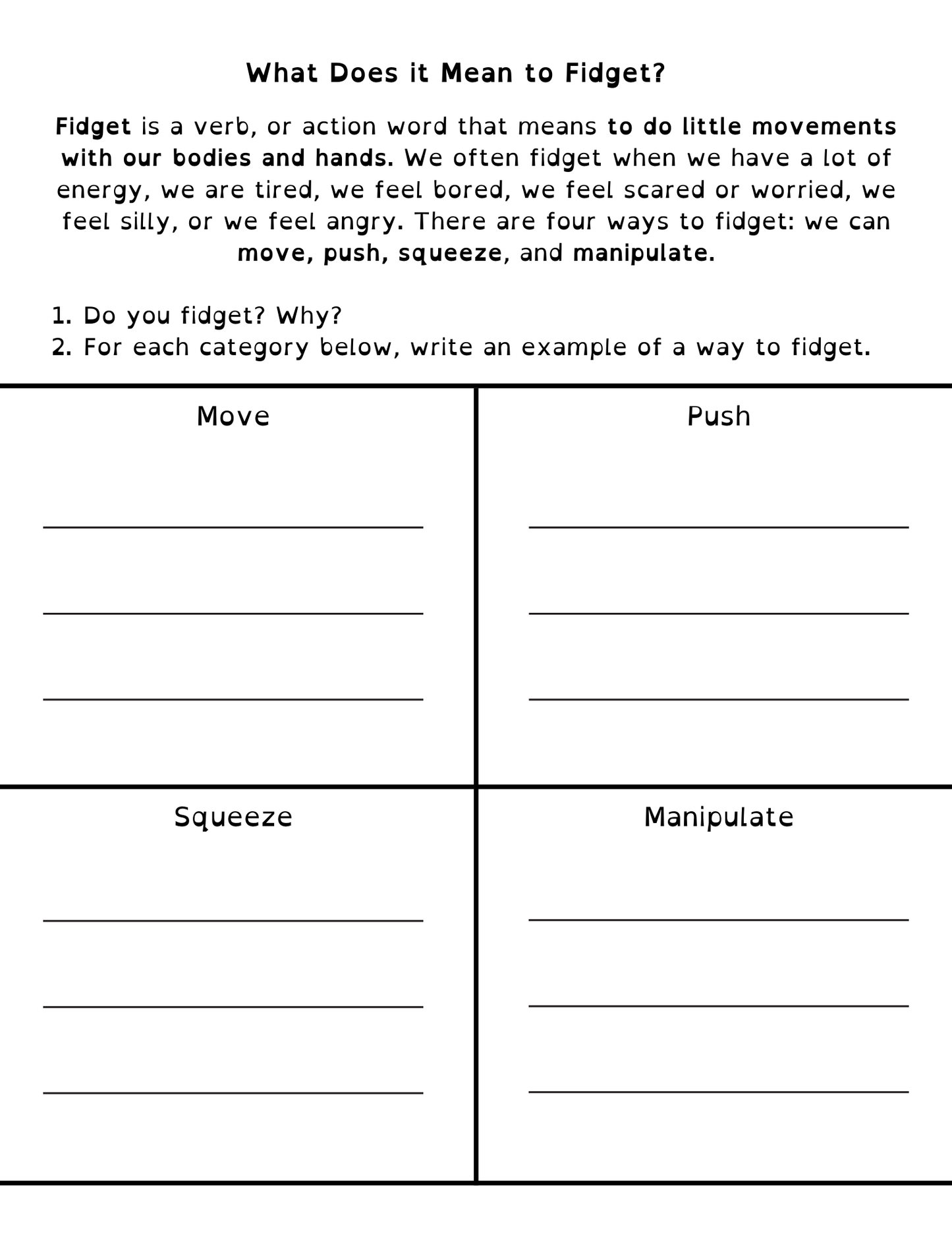 Focus, Being Present and Fidgeting Lesson