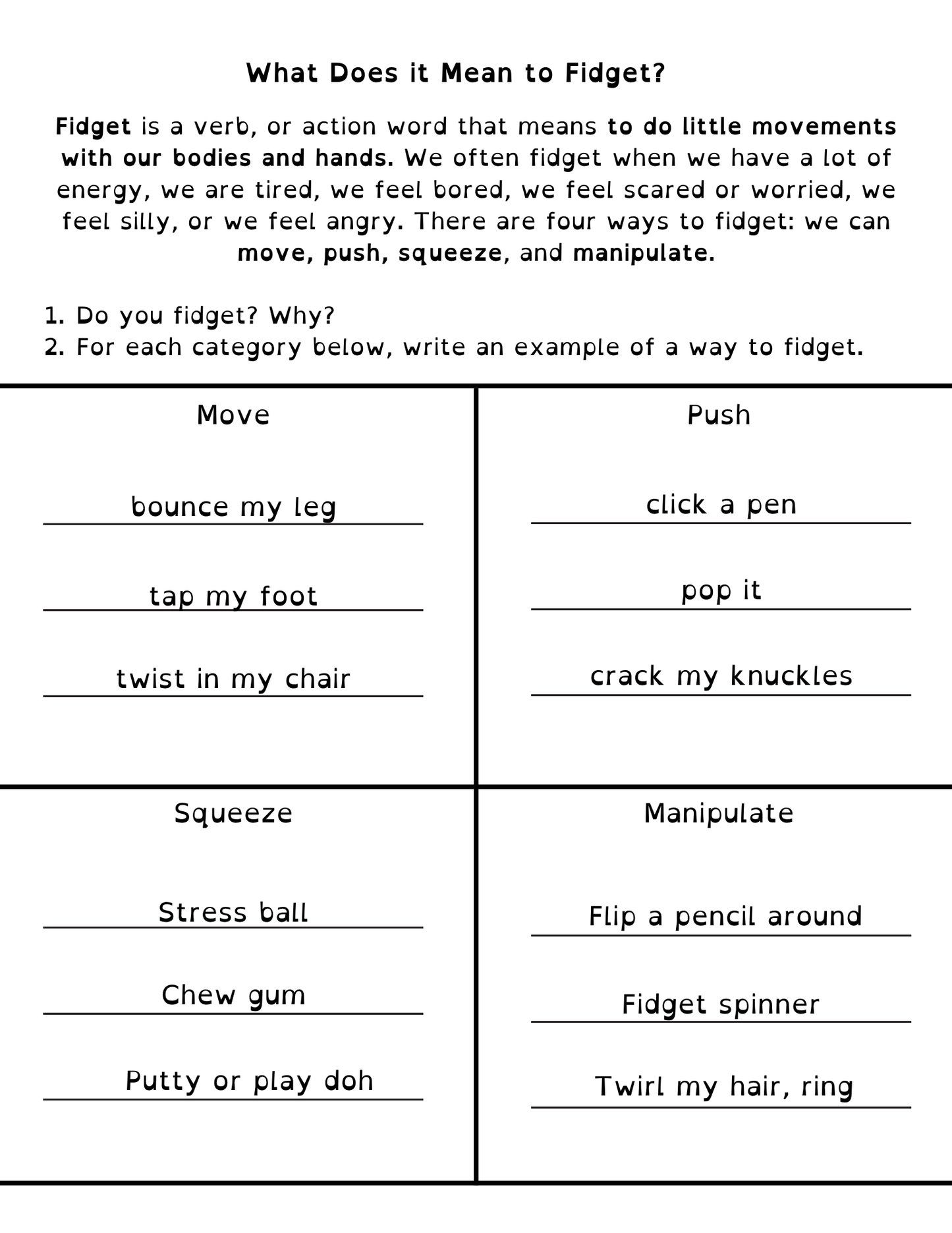 Focus, Being Present and Fidgeting Lesson