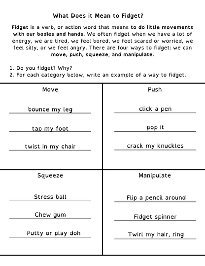 Focus, Being Present and Fidgeting Lesson