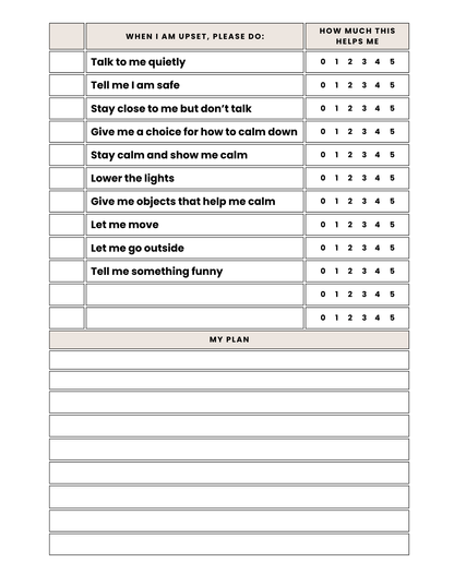 Sensory and Self Regulation Checklist