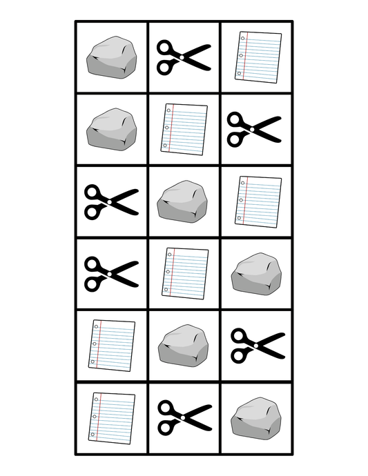 Rock Paper Scissors motor planning, focus and sequencing cards