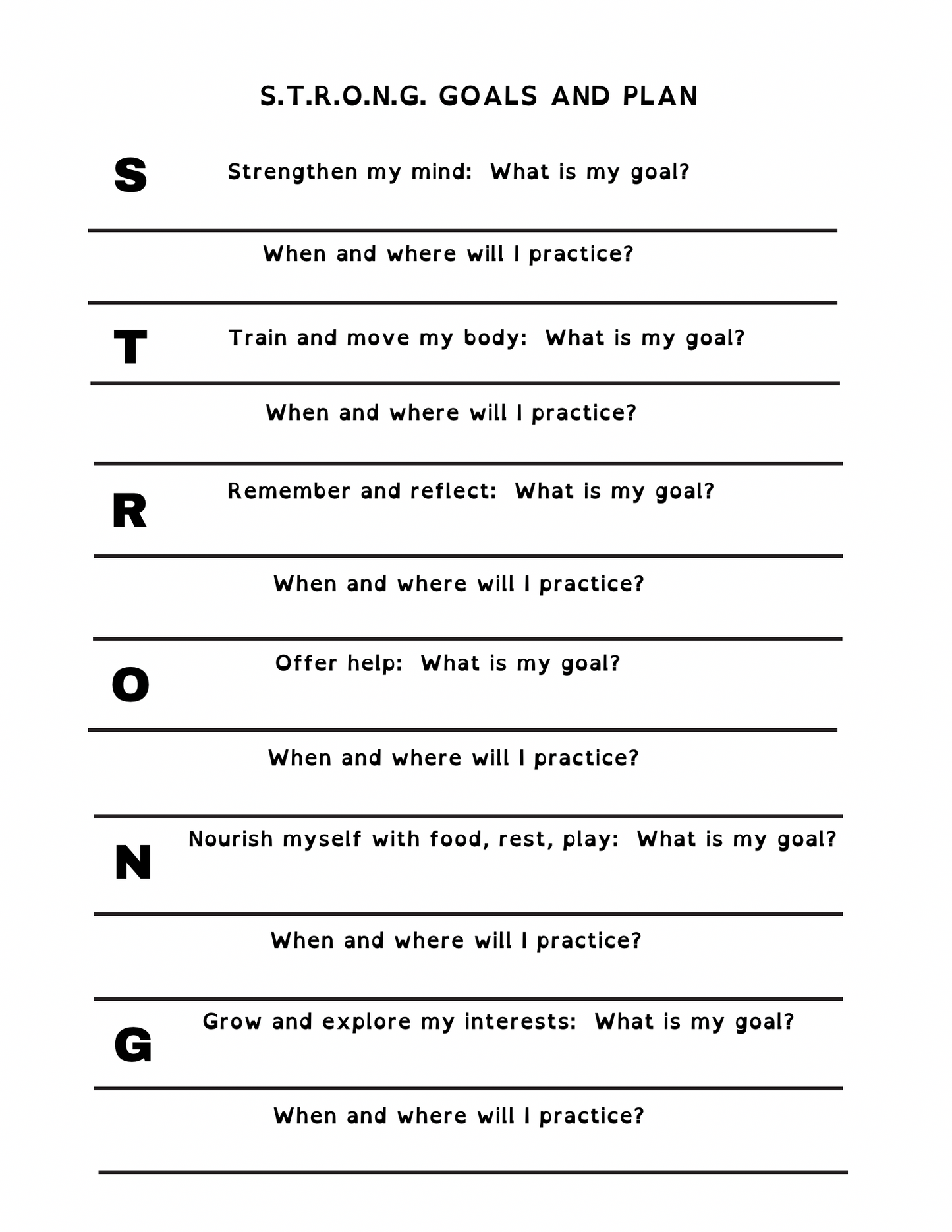 S.T.R.O.N.G. Goals and December Family Planning Tools