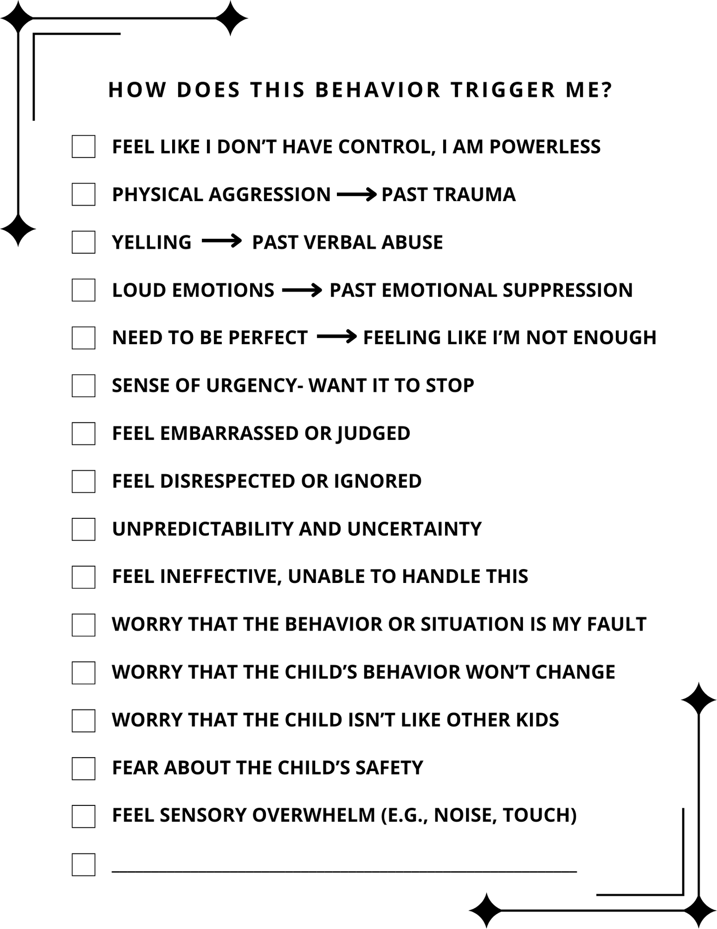 Child Behavior Trigger Checklist