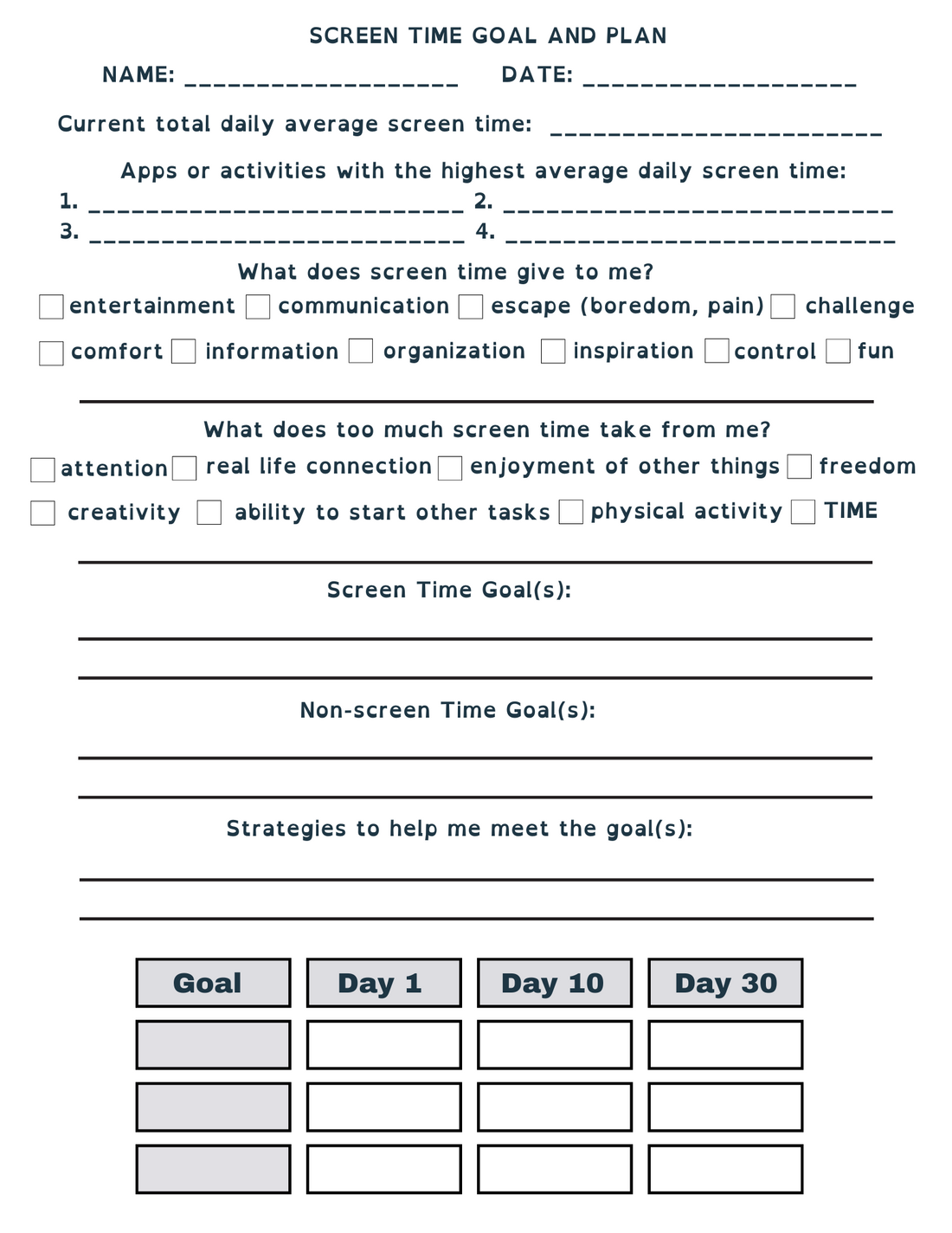 Screen Time and Daily Balance Planning Bundle – Little Lotus Therapy
