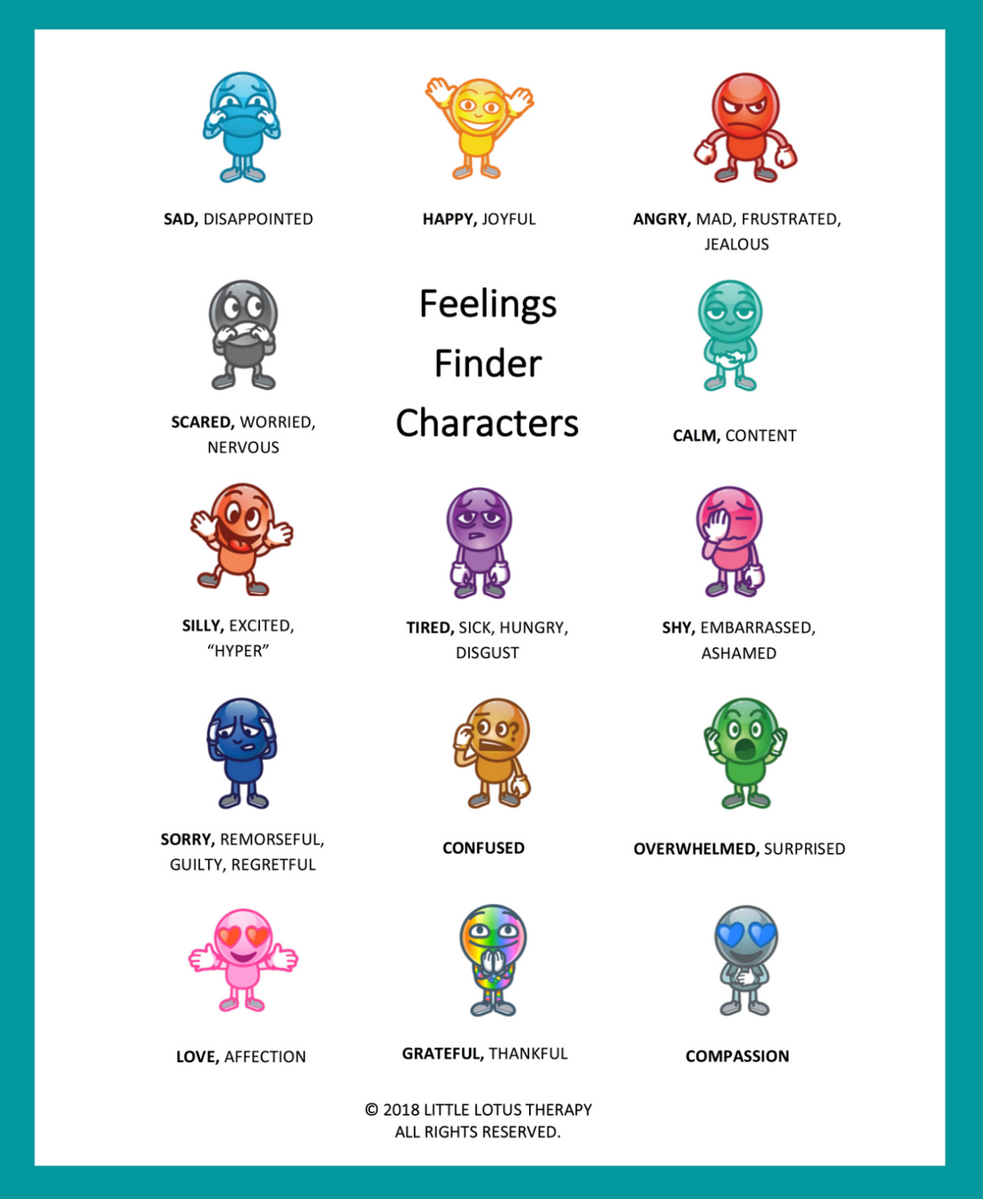 Feelings Finder Character Key – Little Lotus Therapy